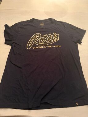 Roots x OVO collab Black Tee with Gold Script Logo